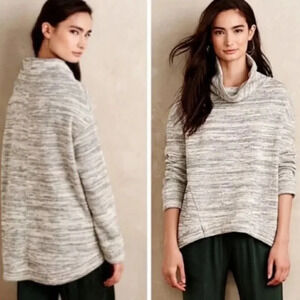 Anthropologie x Saturday Sunday | Cowl Neck Gray Marled Hi-Lo Sweater - Size XS